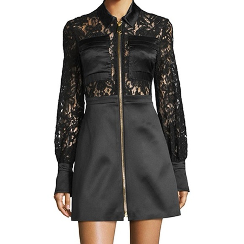 Alexis Keira black Lace mini dress eyelet gold zipper size M satin - Picture 3 of 8